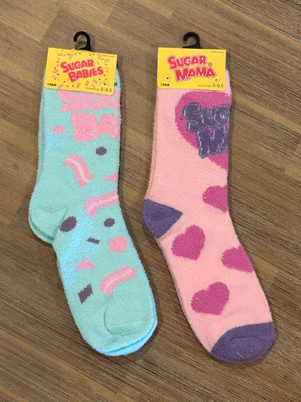 Sugar Babies & Sugar Mama Women’s Fuzzy Socks - Pink & Aqua